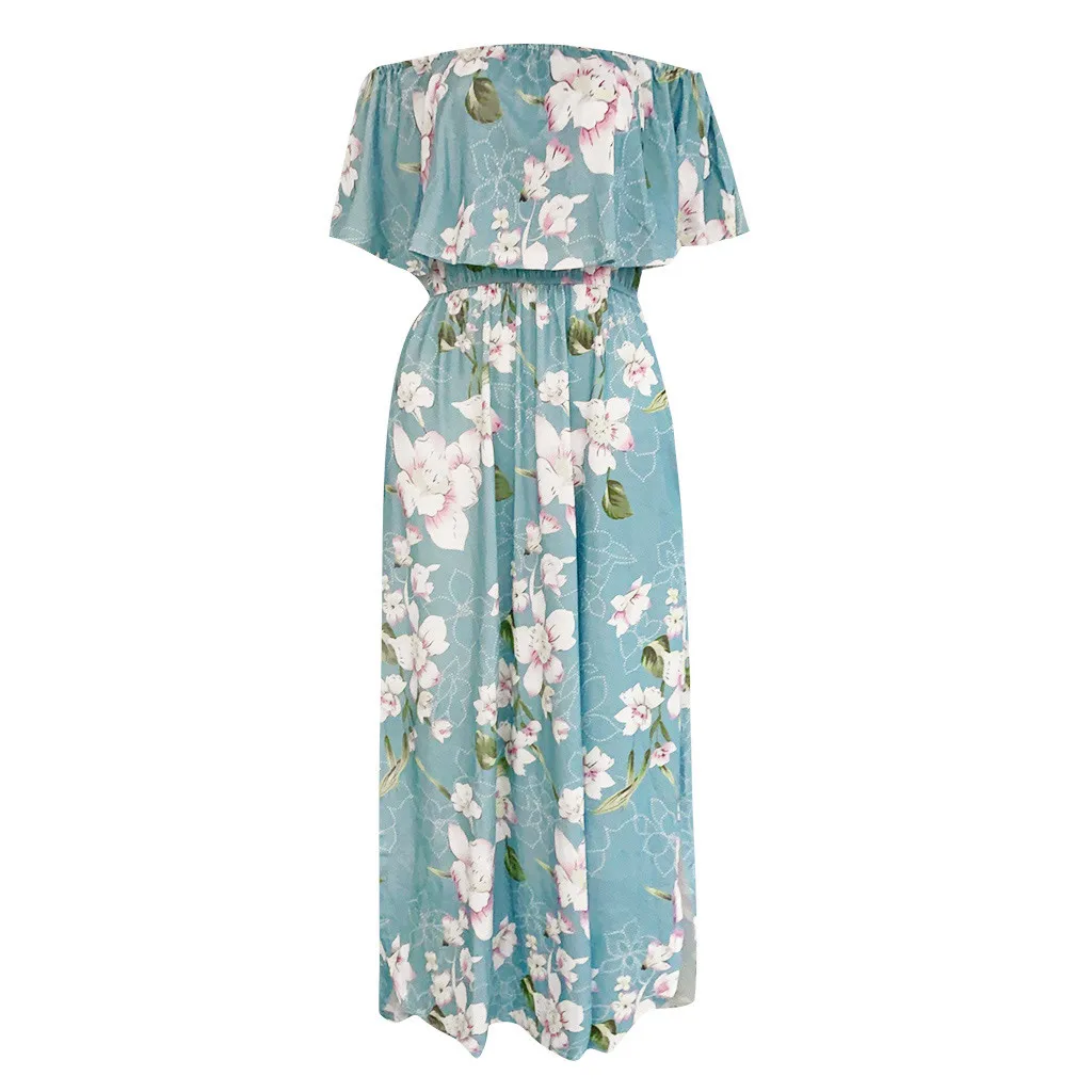 Длинное летнее платье Бохо с открытыми плечами и принтом Макси платье|Женские