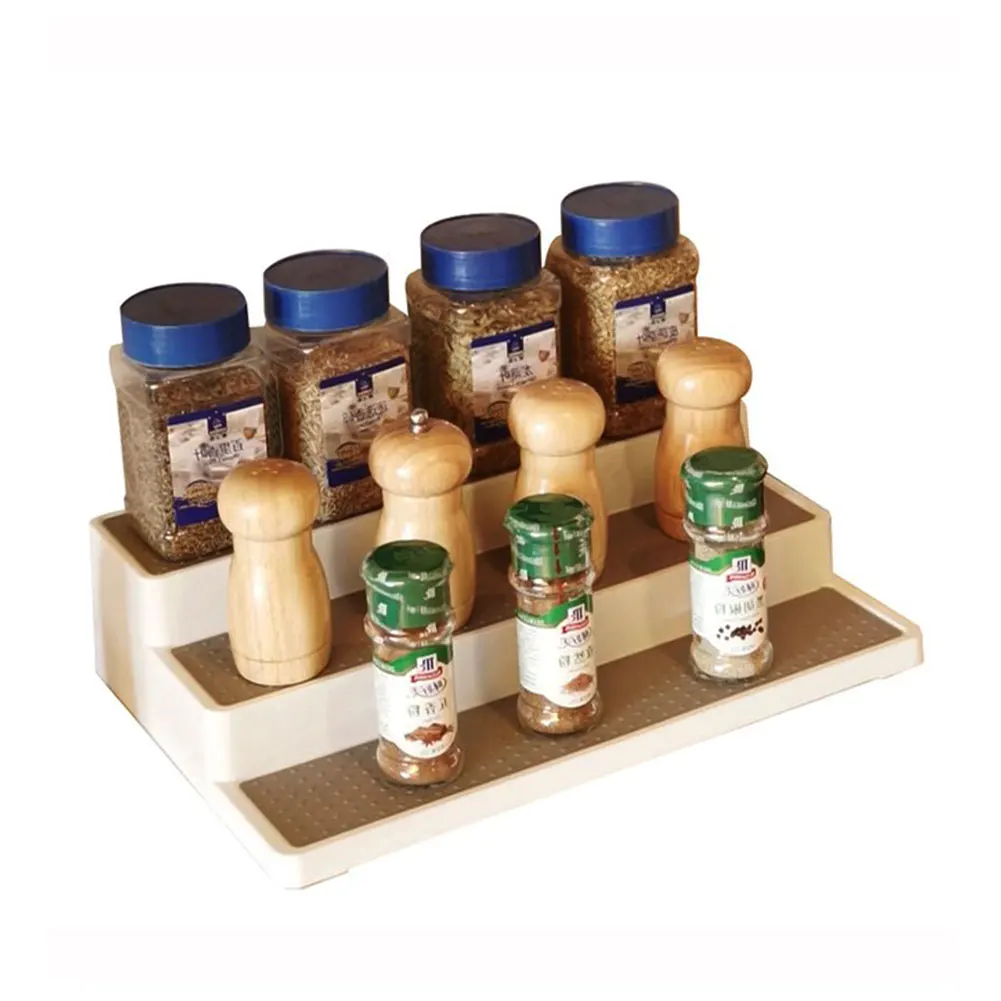 

Kitchen Seasoning Bottle Stepped Tiered Shelf 3-Tiered Spice Rack Desktop Storage Shelf Cabinet Organizer