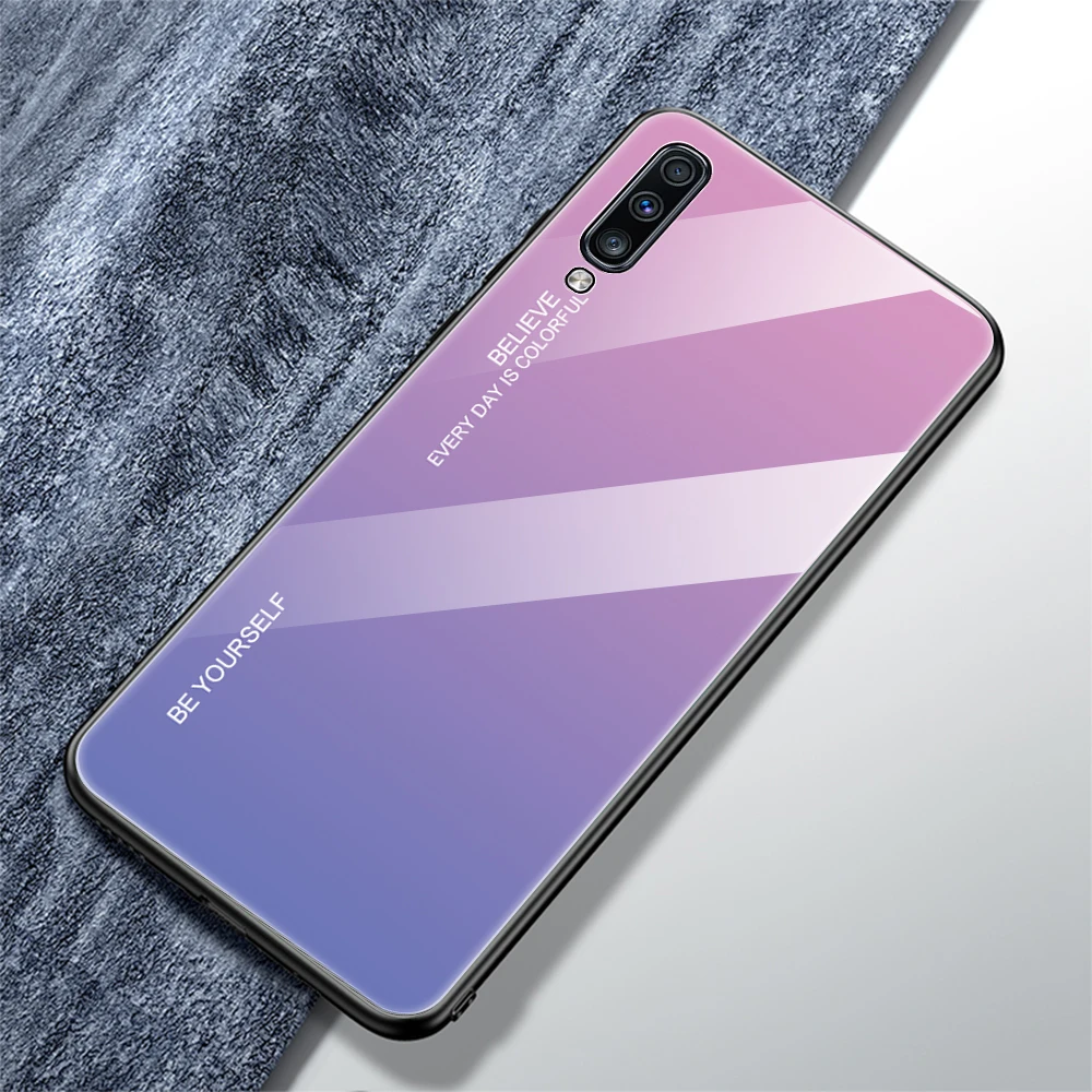 Градиентный чехол для samsung Galaxy A70 A50 A30 A10 A20 A40 A60 A 50 60 70 30 S Тонкий облегающий глянцевый силиконовый Жесткий чехол из закаленного стекла - Цвет: 02
