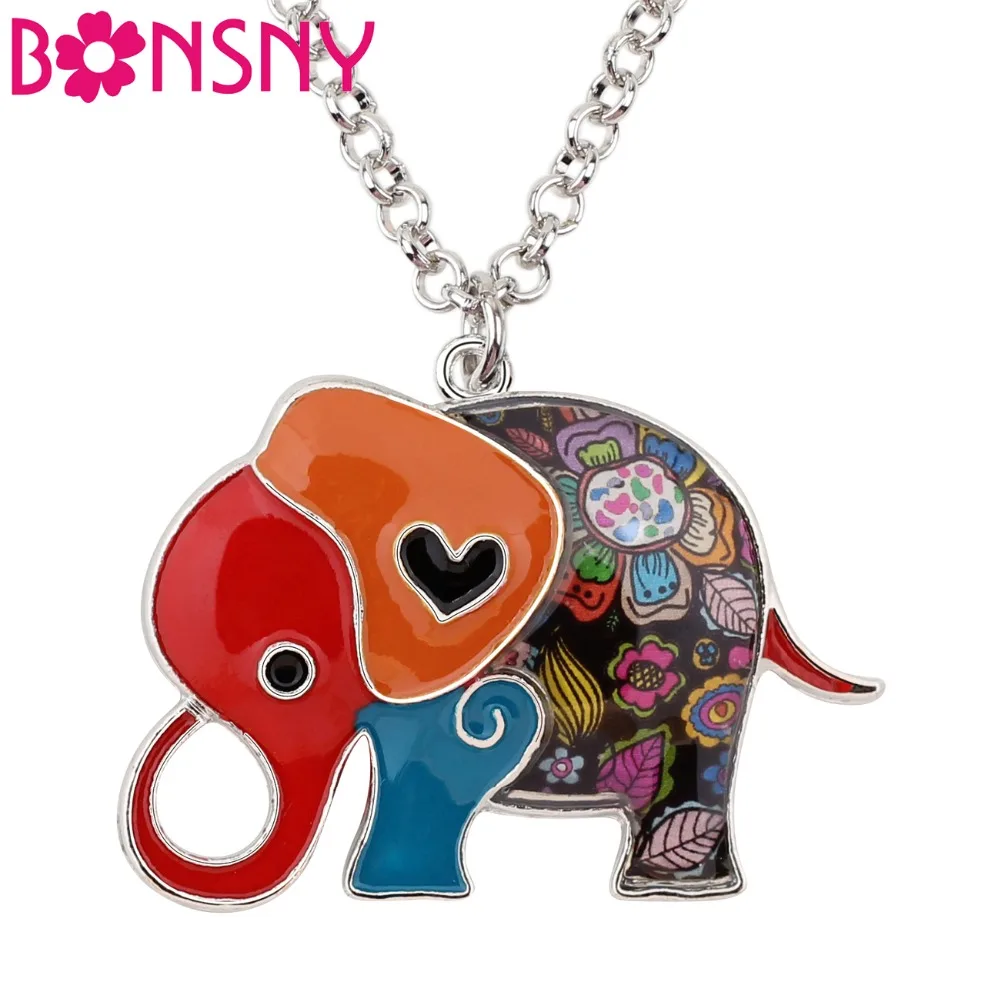 

Bonsny Enamel Alloy Jungle Elephant Choker Necklace Chain Pendant Cartoon Novelty Jewelry For Women Girl Ladies Kid Accessories