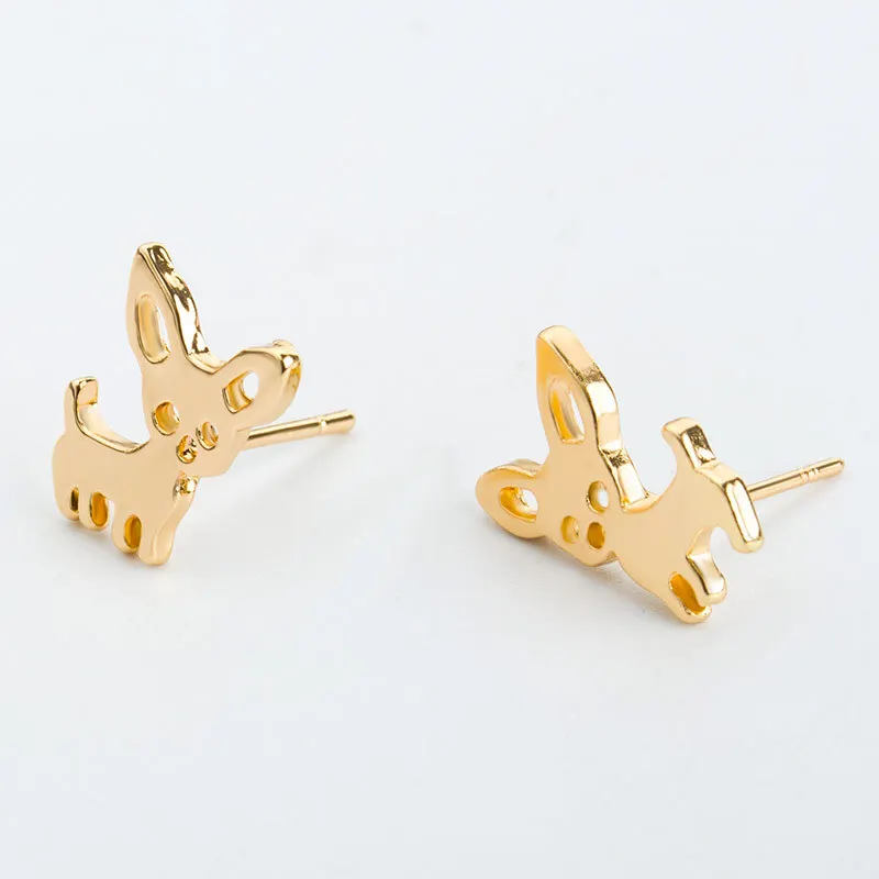 Розовое золото серебро Цвет щенок серьги для девочек красивое открытое собака с