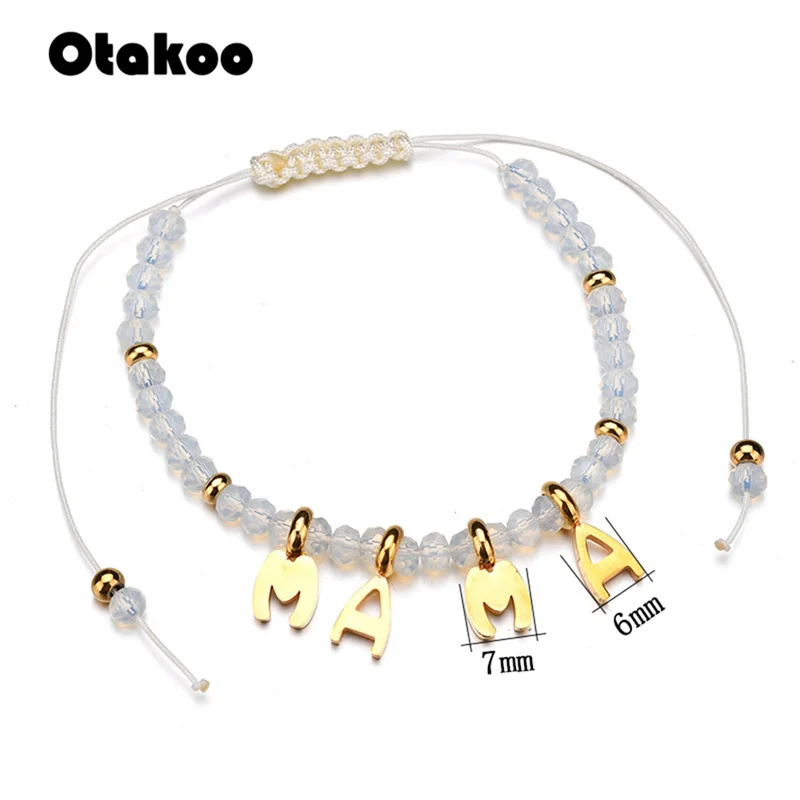 Otakoo новый стиль нержавеющая мама буквы шармы плетение макраме браслет Вечерние