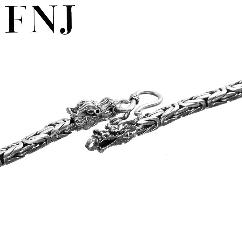 

FNJ 990 Silver Dragon Necklace for Women Jewelry Width 4mm 5mm Original S990 Bright Silver Necklace Men