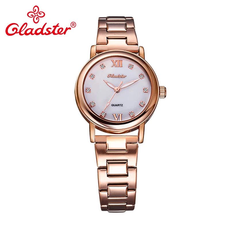 Роскошные брендовые изысканные Женские Аналоговые кварцевые часы Gladster розовые
