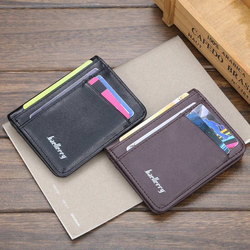 Ультратонкий кожаный мужской кошелек брендовые короткие кредитницы мини