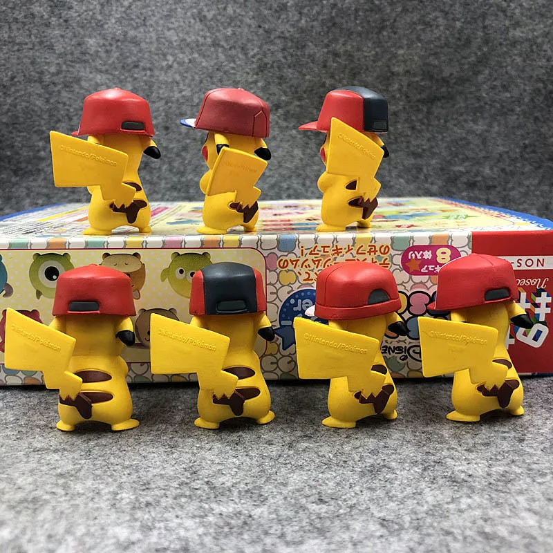 

4-5cm Anime Cartoon 7pcs/set Anime Kawaii Figures with Hat pkm action figures Collection Model Toy Kids Gifts
