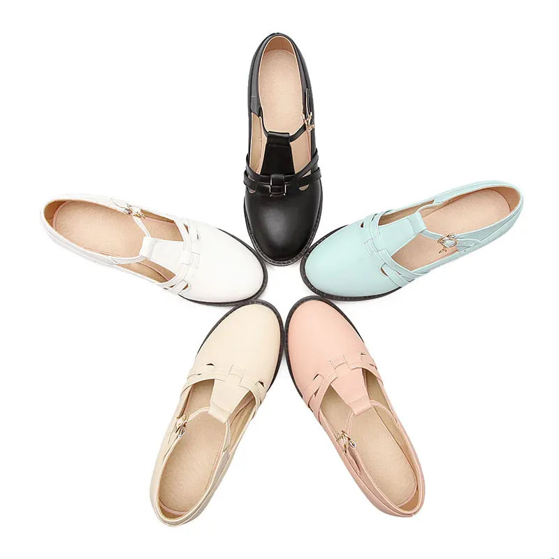 

Fanyuan Spring Stiletto high Heels women T-Strap shoes sweet Pink White girls Pumps safety Buckle Thick heel lady Dress shoes