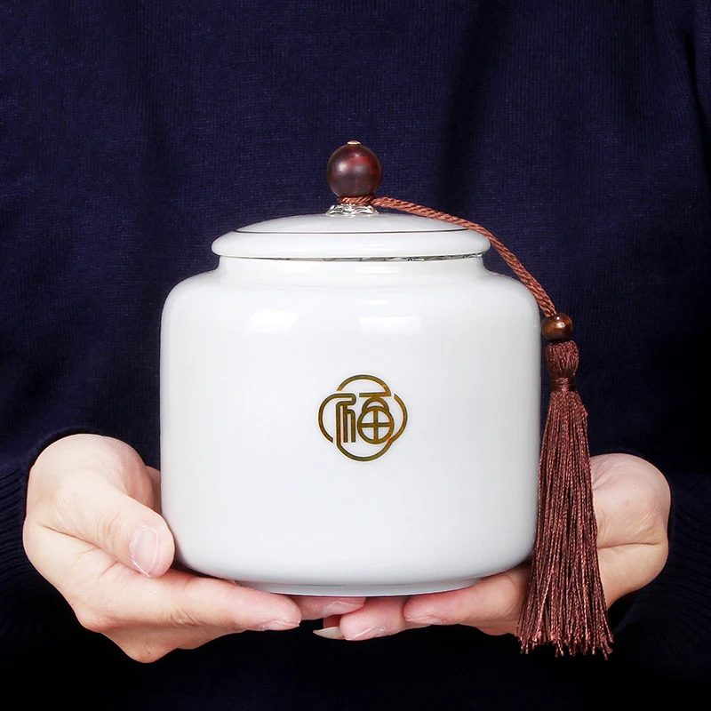 

Dehua White Porcelain Tea Caddy Ceramic Kung Fu Tea Set Brief Sealed Storage Jar Spices Seasoning Box Home Decoration Crafts New