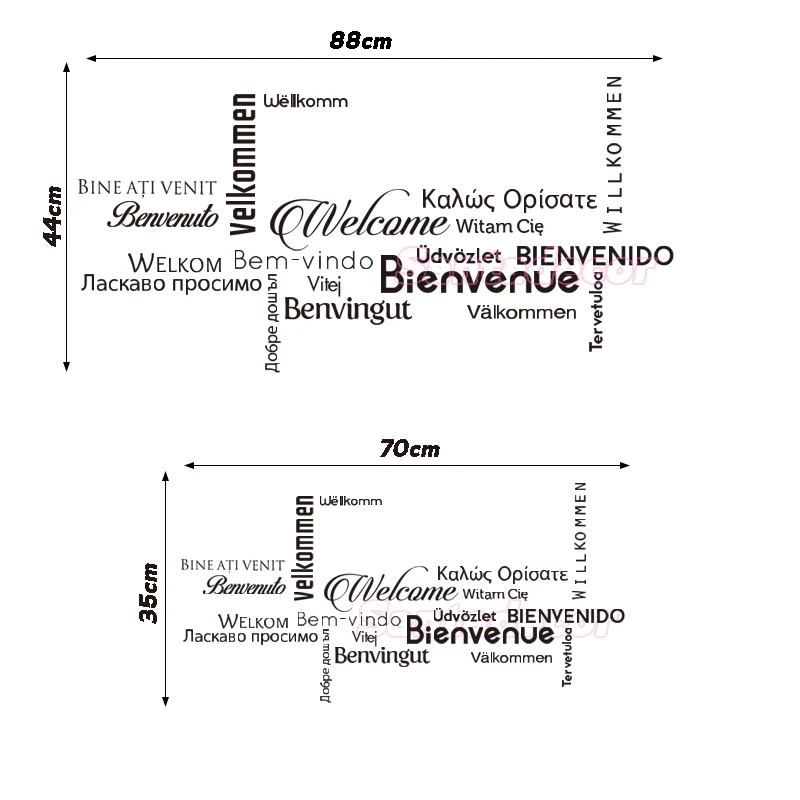 Испанские французские многоязычные виниловые настенные наклейки искусства декора дома для украшения гостиной стеклянной двери.