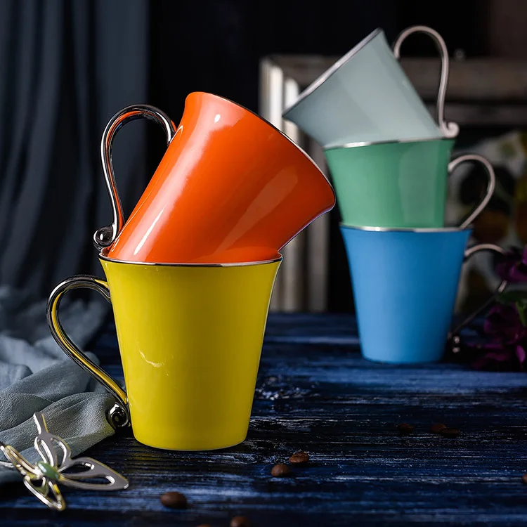 GLLead Silvering Hand Shank Ceramic Mug Simple Creative Coffee Mugs Office Tea Cup Porcelain 300ml Drinkware