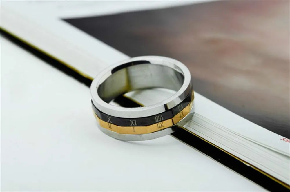 Mimeng Roman Numerals Titanium Rings for Men Personality Stainless Steel Can Be Turn Around | Украшения и аксессуары