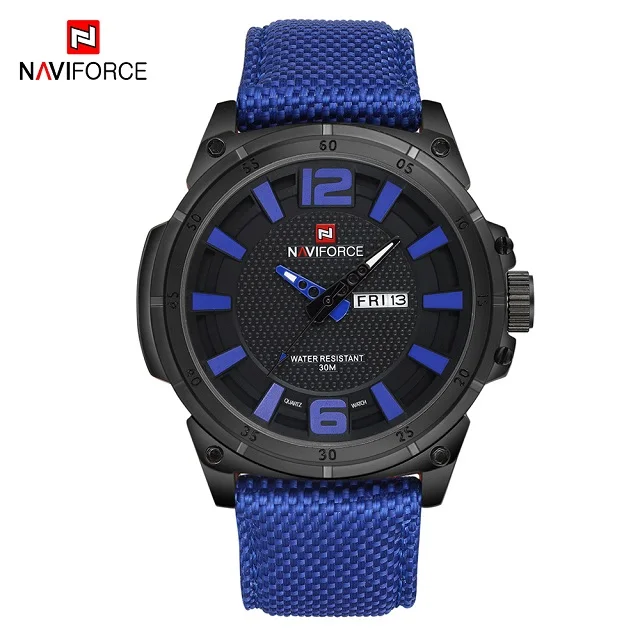Blue NAVIFORCE спортивные мужские часы нейлоновый ремешок военные кварцевые часы Роскошные мужские водонепроницаемые часы Дата наручные часы Relogio Masculino - Цвет: Blue