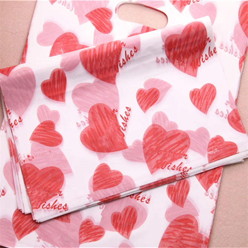 2021 New Design Wholesale 100pcs/lot 30*40cm Luxury Large Red Sweet Heart Packaging Bags Plastic Wedding Gift | Дом и сад