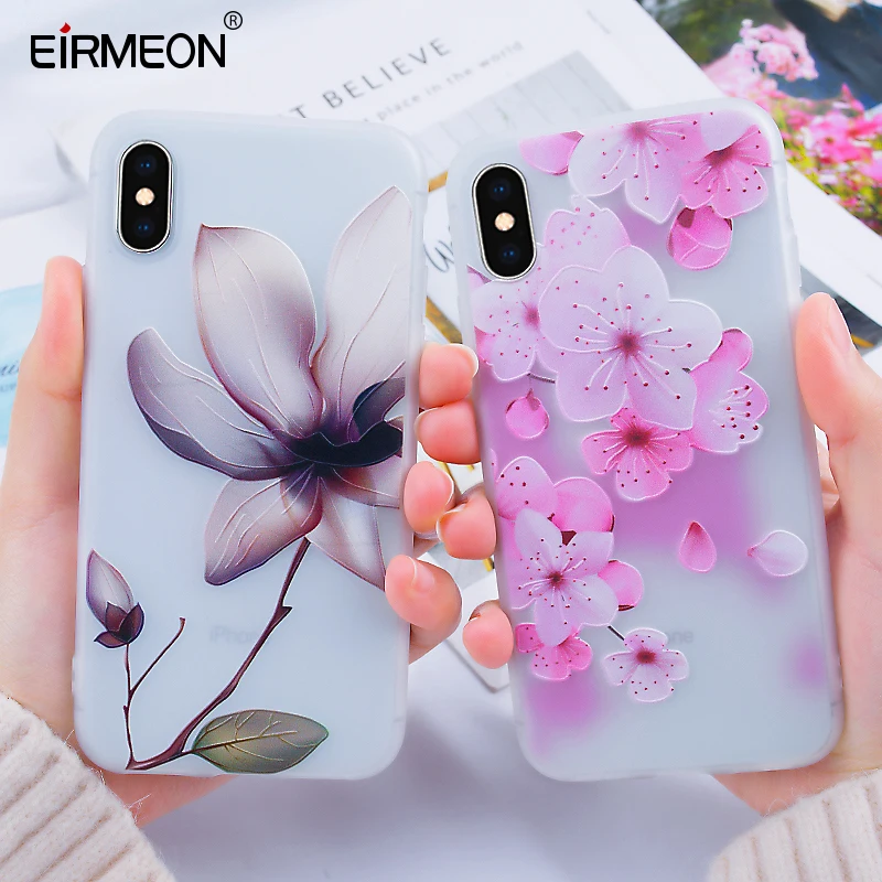 3D рельефные цветочные мягкие чехлы из ТПУ для iPhone 7 8Plus XR XS Max чехол 5 5S SE 6 6S Plus X Matte