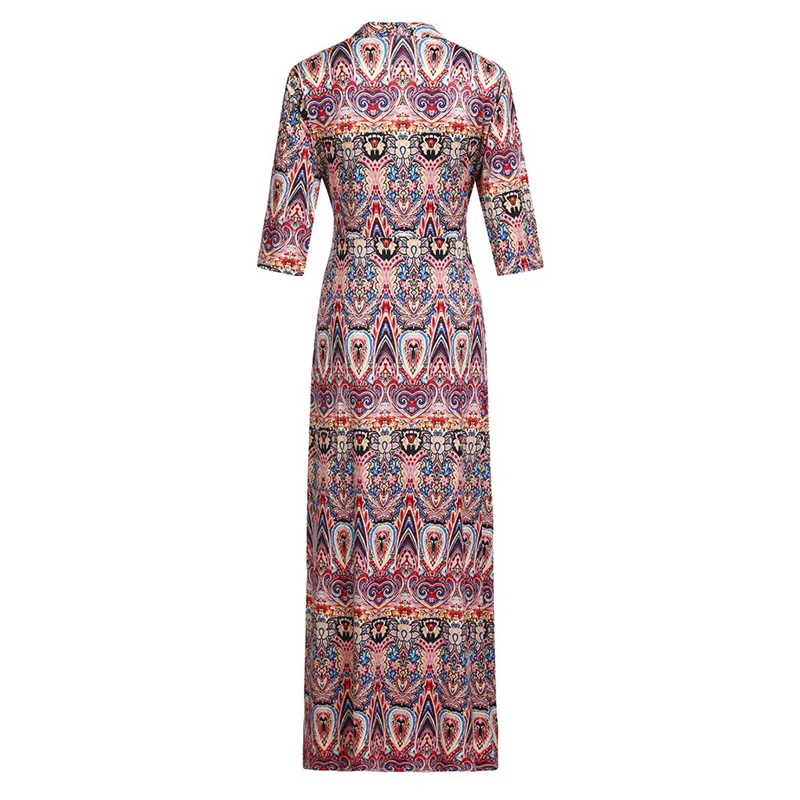 2019 Women's Summer Casual High Waist Bohemian National Wind Dress Print V-neck Bow Short Sleeve Q0129 | Женская одежда