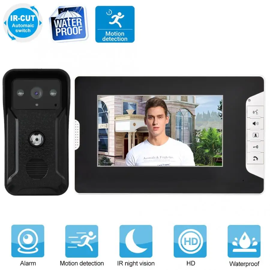 Deurbel Met Camera 100 240 в 7 дюймов проводной цветной видеодомофон дверной звонок ночное
