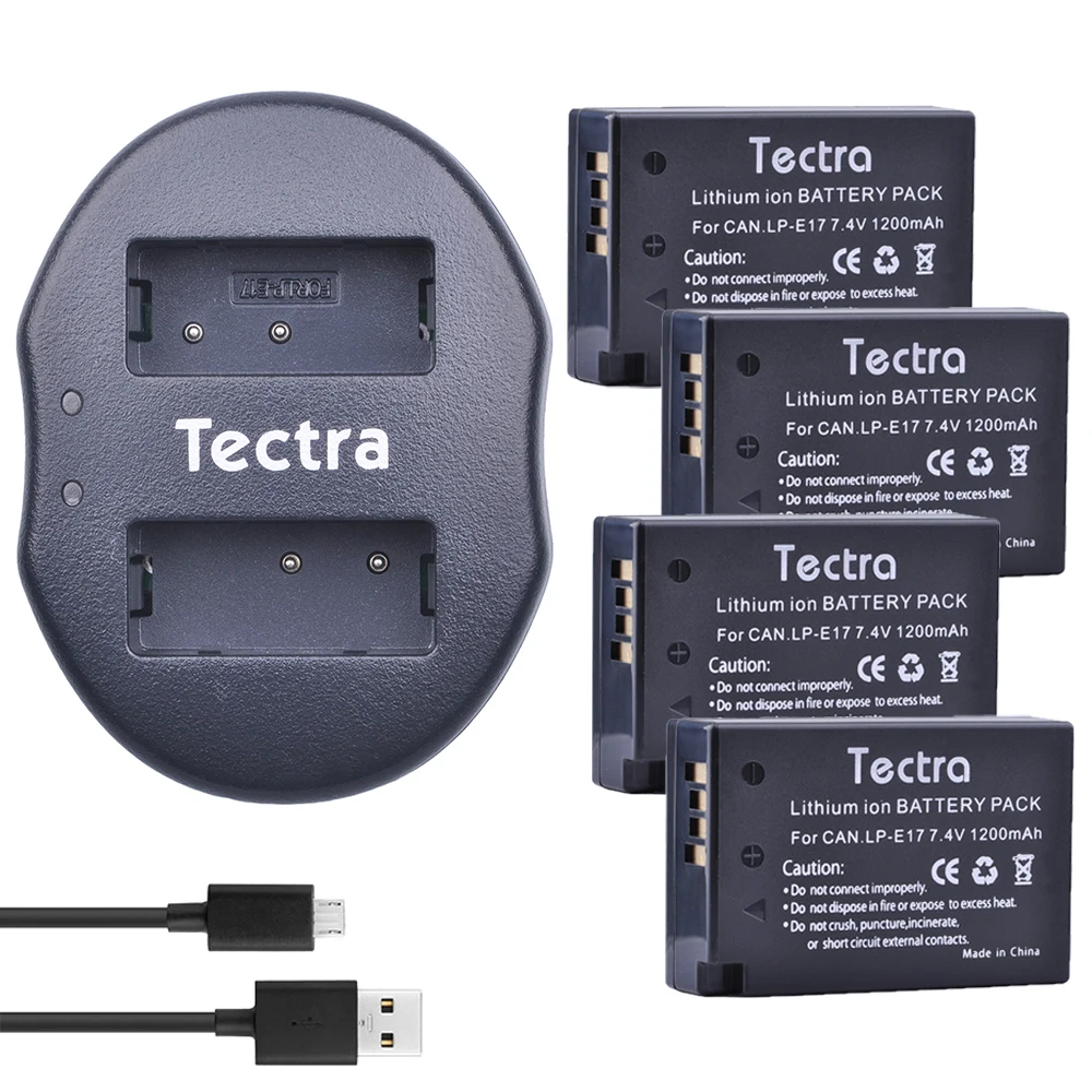 Tectra 4 шт. LP E17 батарея Akku + USB двойное зарядное устройство для камер Canon EOS 200D 750D 760D 800D