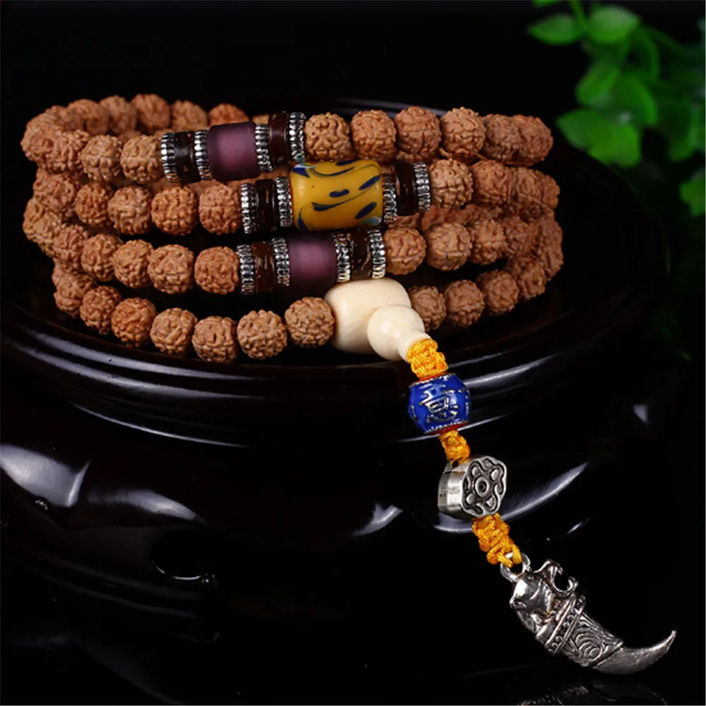 Новое поступление 8 мм натуральный 5 лепестковый Rudraksha в нитке браслет для мужчин