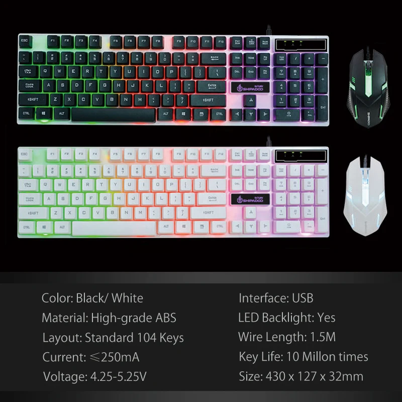 K280 USB Wired Computer Keyboard Standard 104 Keys Ergonomic PC with Russian Sticker Rainbow LED Backlight for Desktop | Компьютеры и