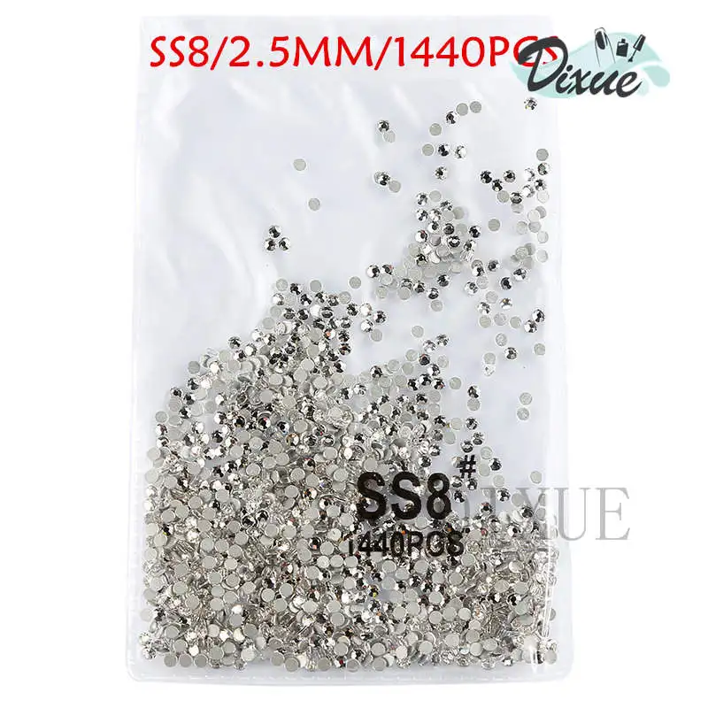 White SS8 1440pcs SS3-ss8, 1440 шт, прозрачные Стразы AB gold flack, 3D, без горячей фиксации, плоские с оборота, для украшения ногтей, плоские с оборота Стразы для одежды 073 - Цвет: White SS8 1440pcs