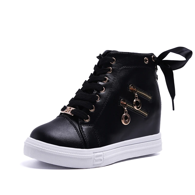 2019 New Autumn Waterproof Wedges Woman Casual Metal Zipper Shoes Platform Heels Female Leisure Black &amp White Women Sneakers | Обувь