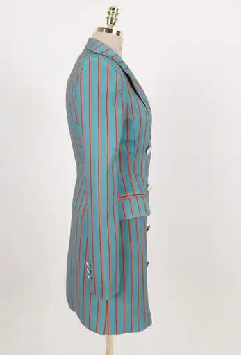 Модное женское платье блейзер в полоску с отложным воротником двубортное