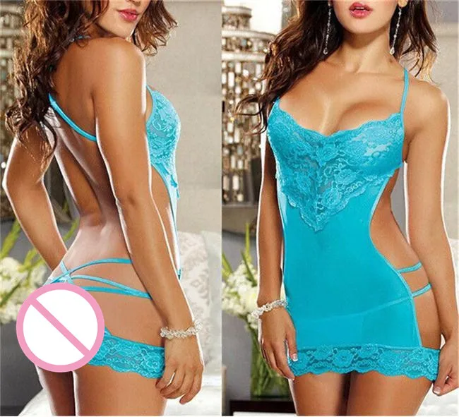 

red blue 1 Set backless halter women babydoll sleepwear dress Sexy lingerie