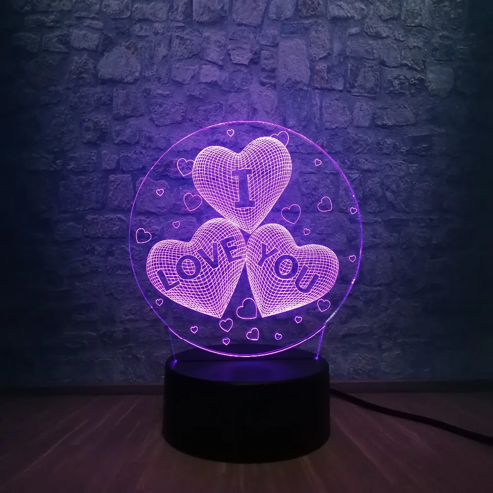Романтичный светодиодный светильник с 3 милыми сердечками 3D USB атмосферное