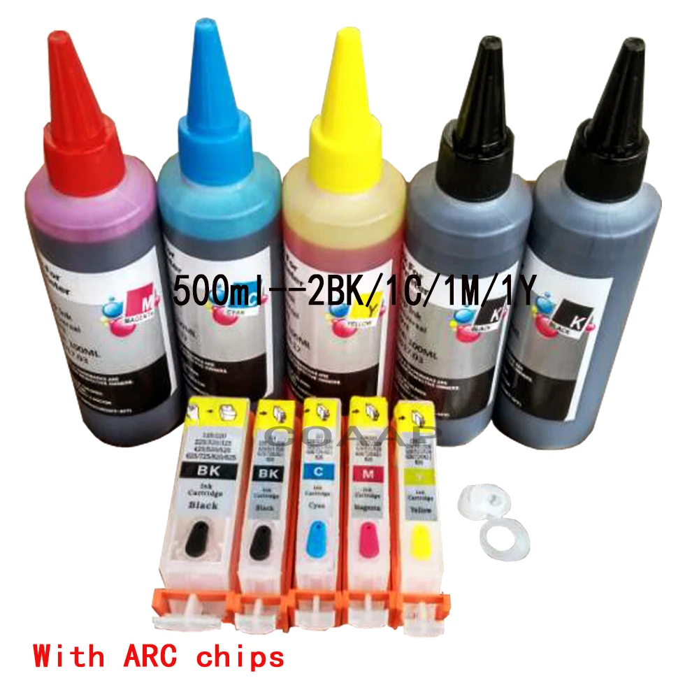 

5 pack PGI-520 CLI-521 Refillable Cartridge kit +500ML Dye inks for PIXMA MP620 MP620B MP628 MP638 MP630