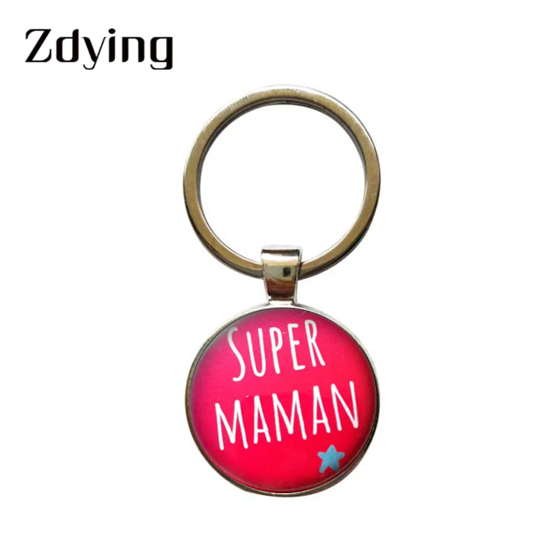 ZDYING французский Je Suis Une Super Maman Брелок Серебряный цвет стекло драгоценные камни Металл супер мама брелок держатель подарок матери SU007 - Цвет: SU006