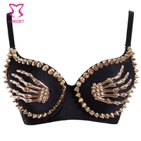 gold metal skeleton studded bra top underwire push up bra 34 b cup punk sexy brassiere intimates women underwear