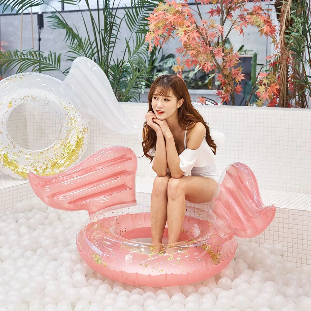 Bling Inflatable Swimming Ring Outdoor Angel Wing Women PVC Summer Portable Transparent Lightweight Pool Float Safe Party Toy | Спорт и
