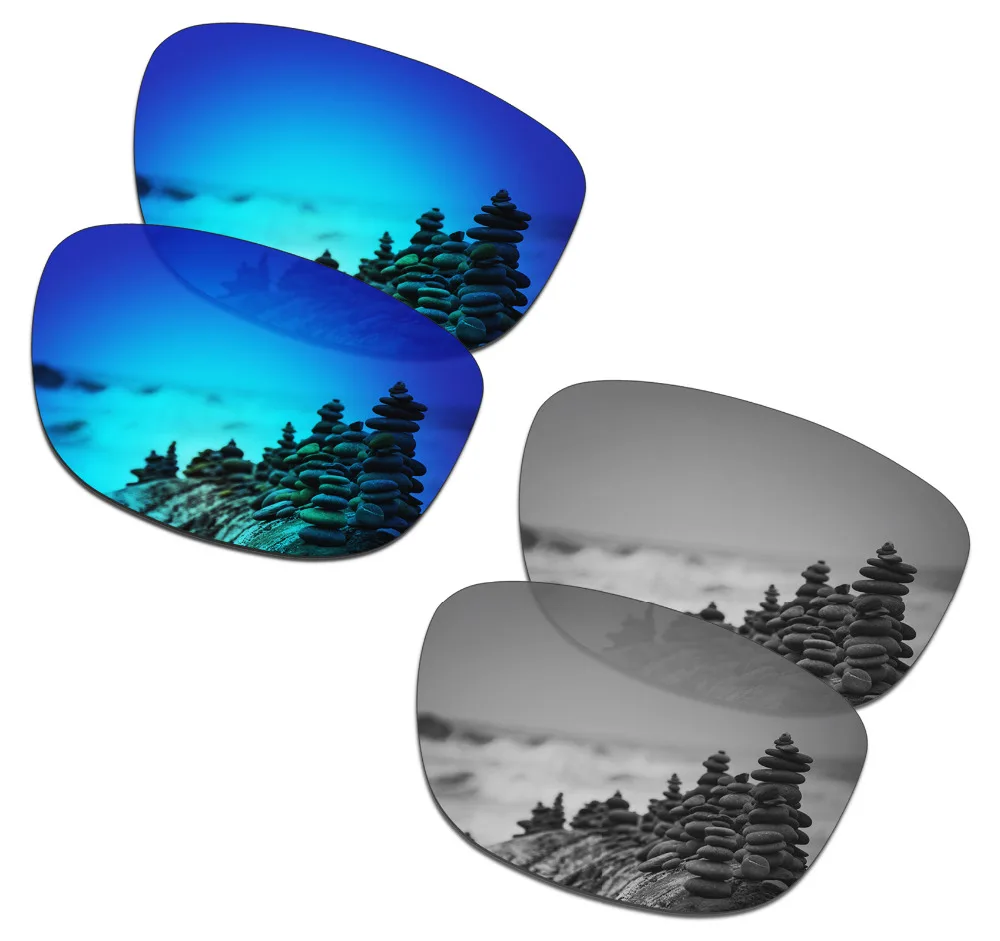 SmartVLT 2 Pairs Polarized Sunglasses Replacement Lenses for Oakley Holbrook R Ice Blue and Silver Titanium