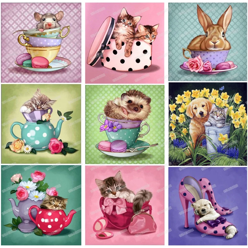 DIY Алмазная Картина Вышивка крестом чашка животных Собака мышь кошка Полный