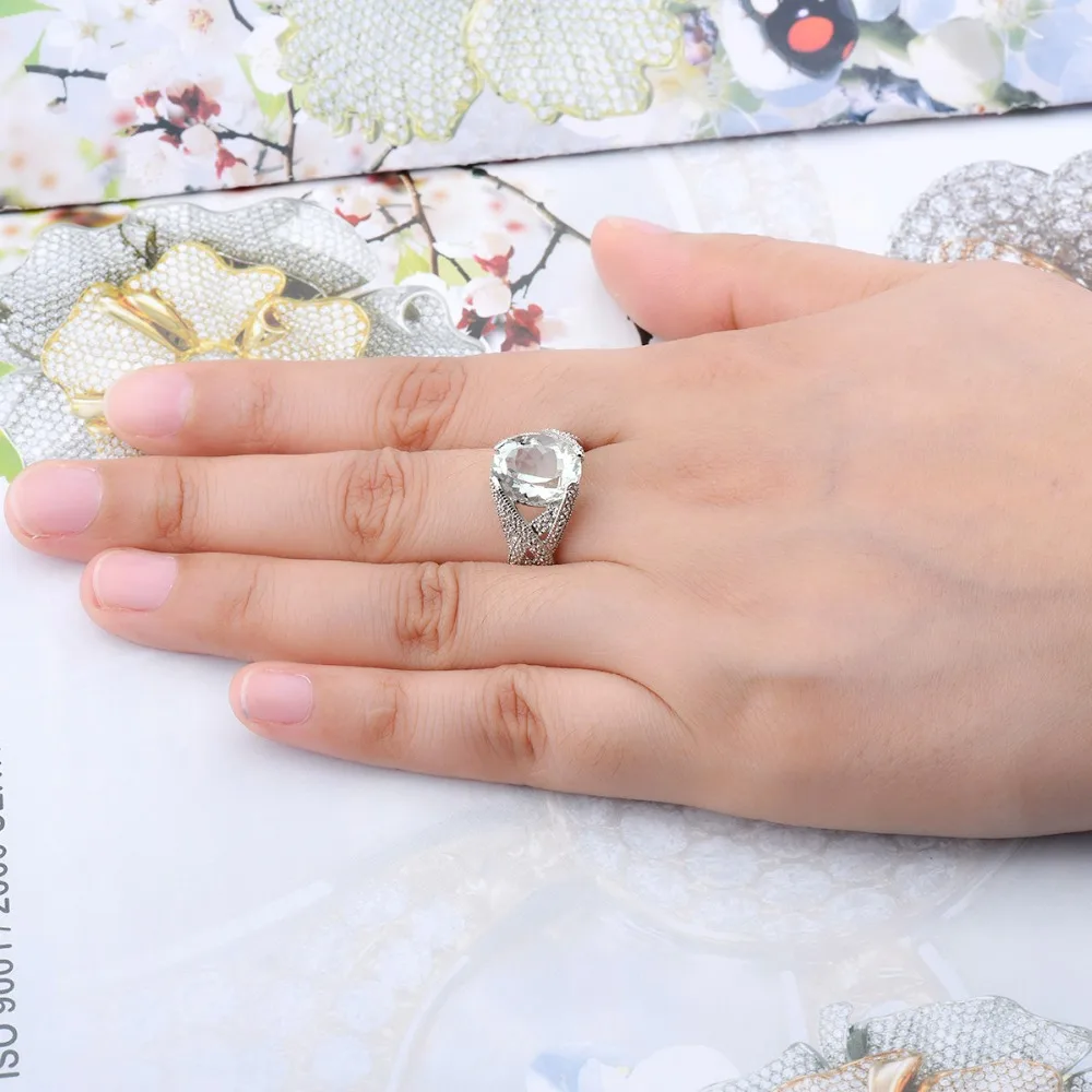 Hutang 4.5ct Зеленый Аметист обручальное кольцо 925 пробы Серебряное кольцо натуральный драгоценный камень изящное элегантное ювелирное изделие для женщин лучший подарок новинка