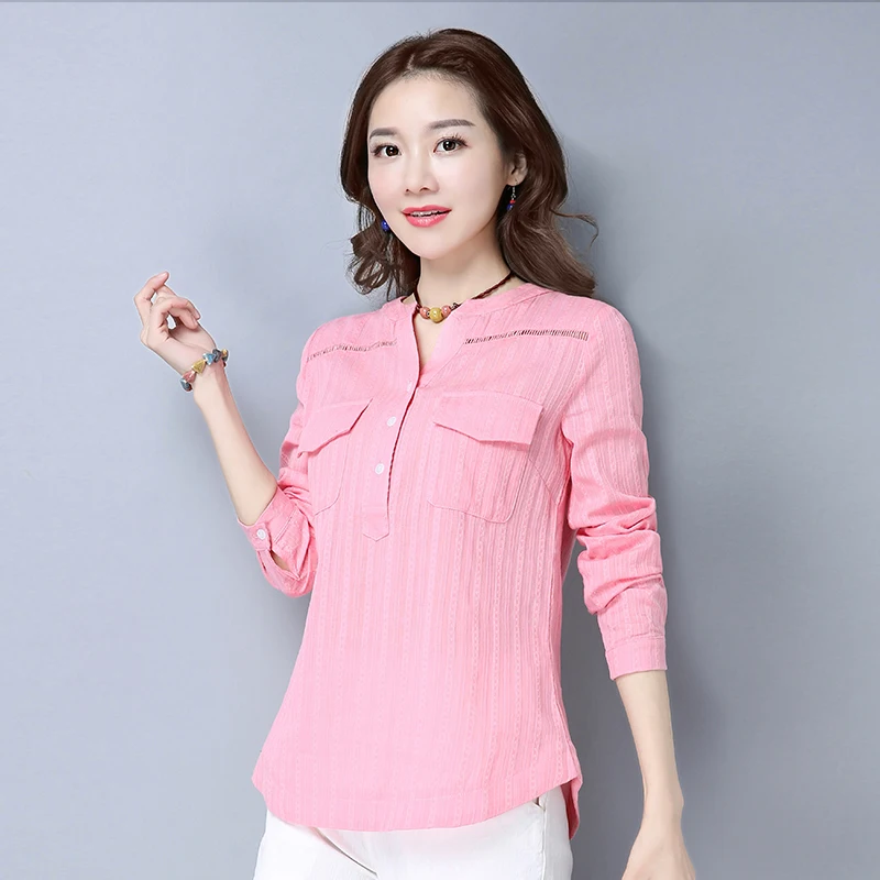 

solid color 3 color shirt Women Blouse 2021 New Casual Long Sleeved Cotton Shirt Woman Office Shirts high Quality Blusas 610H 30