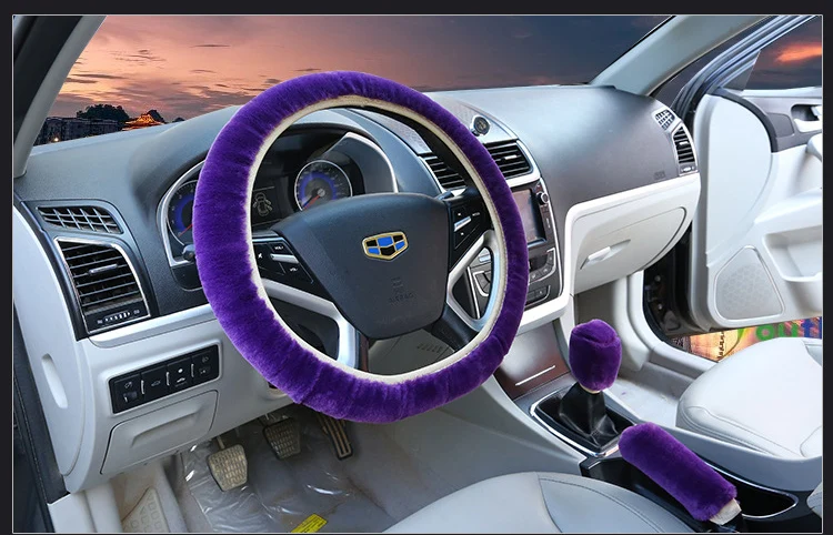 3 шт./компл. Плюшевые чехол рулевого колеса автомобиля оплетка+ стояночного тормоза+ автомобиля автоматические Чехлы Цвет шерсть пушистый