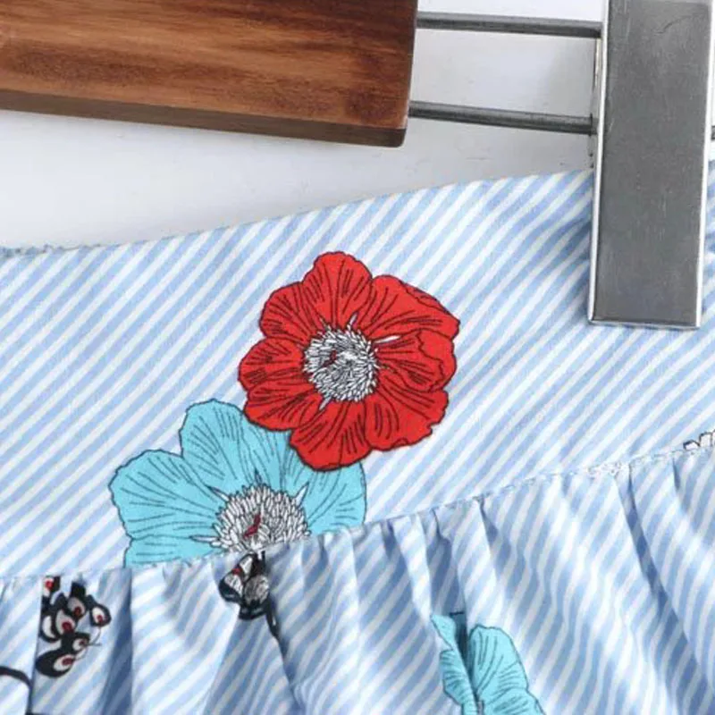 Floral Striped Pleated Midi Skirts New 2017 Summer Fashion Faldas Mujer Elastic Waist Pockets Ladies Knee-Length Skirt Z291 | Женская