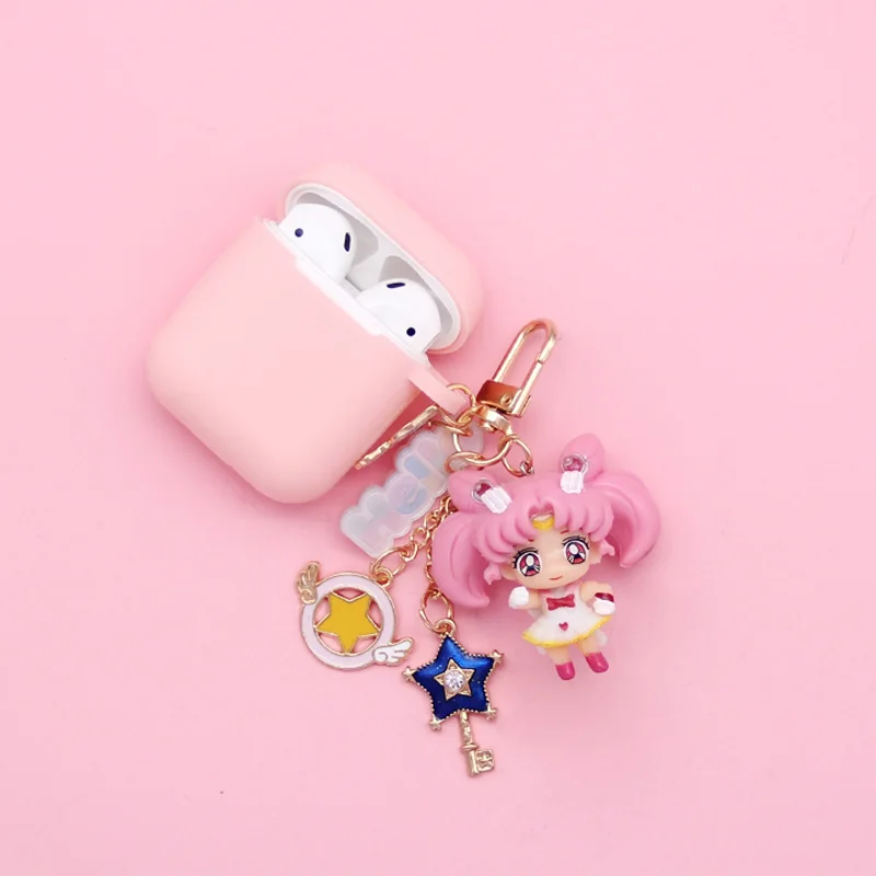 Pink Милый японский мультяшный брелок для девочек, силиконовый чехол для Apple AirPods, зарядная коробка, Bluetooth наушники, защитная крышка, аксессуары - Цвет: Pink