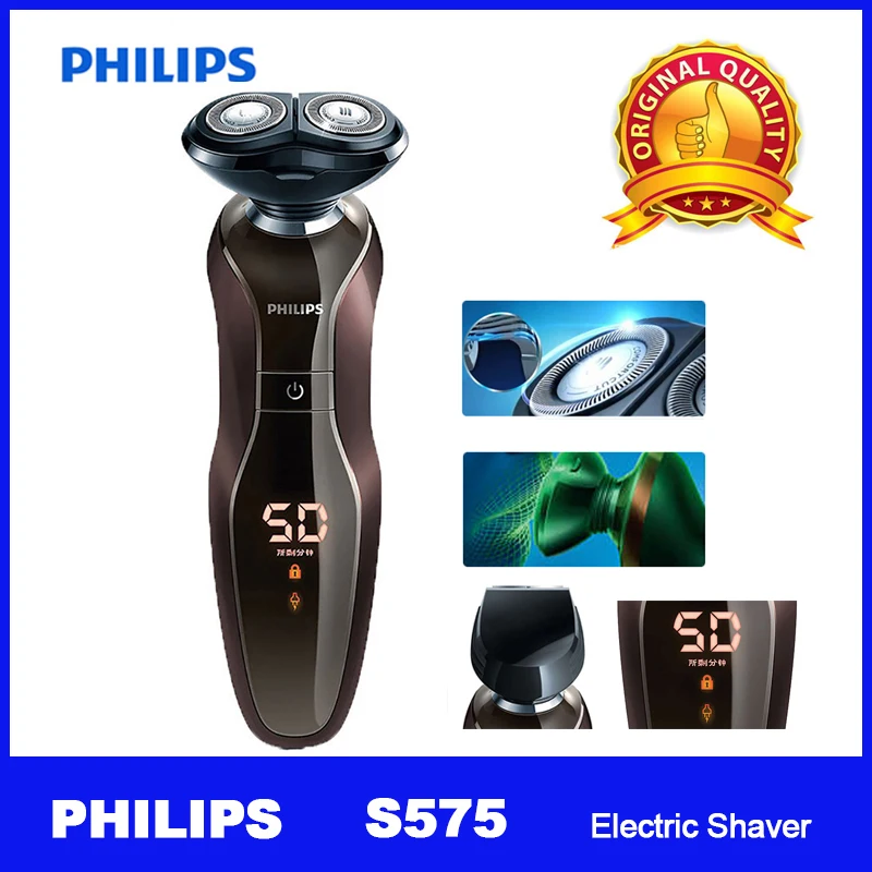 Оригинальная Электробритва PHILIPS S575 с триммером smarkclick, перезаряжаемая Вращающаяся конструкция с автофокусом, моющаяся Мужская бритва