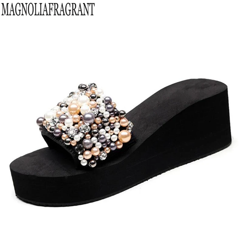 Сланцы женские на плоской подошве пляжные шлепанцы с жемчугом Эва сланцы удобная