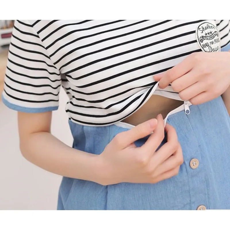 Летняя модная женская одежда для грудного вскармливания Полосатое женское