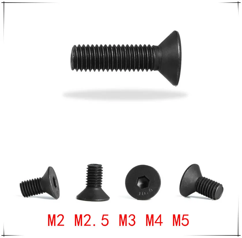 DIN7991 Шестигранная головка с плоской головкой винт M2/M2.5/M3/M4/M5* 3/4/5/6/8/10/12/16/20/30/40/50 мм черный потайной болт Grade10.9