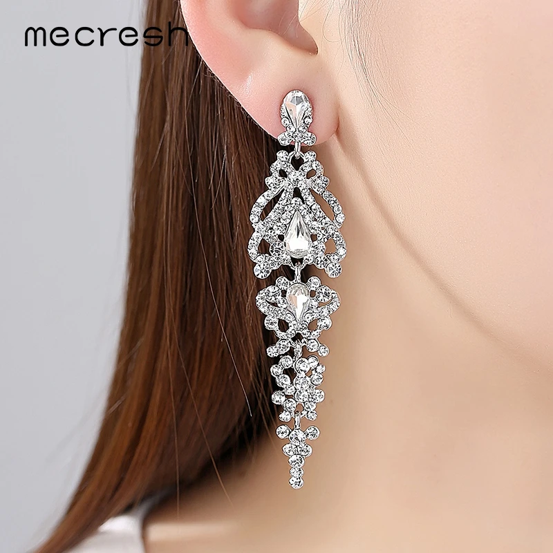 Mecresh Простые Свадебные Висячие серьги для женщин прозрачный с украшением в виде