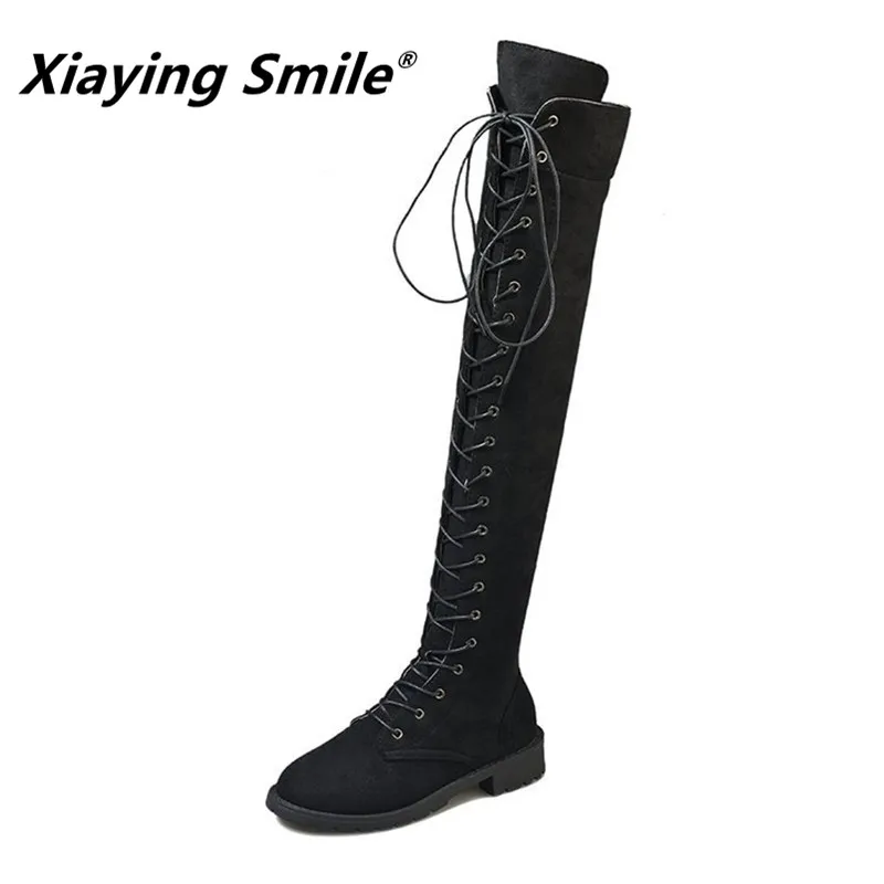 Xiaying Smile/Женские Сапоги выше колена модные зимние однотонные сапоги с