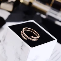 yun ruo 2018 chic 3 layers crystal open ring rose gold color fashion titanium steel jewelry wedding birthday gift woman not fade