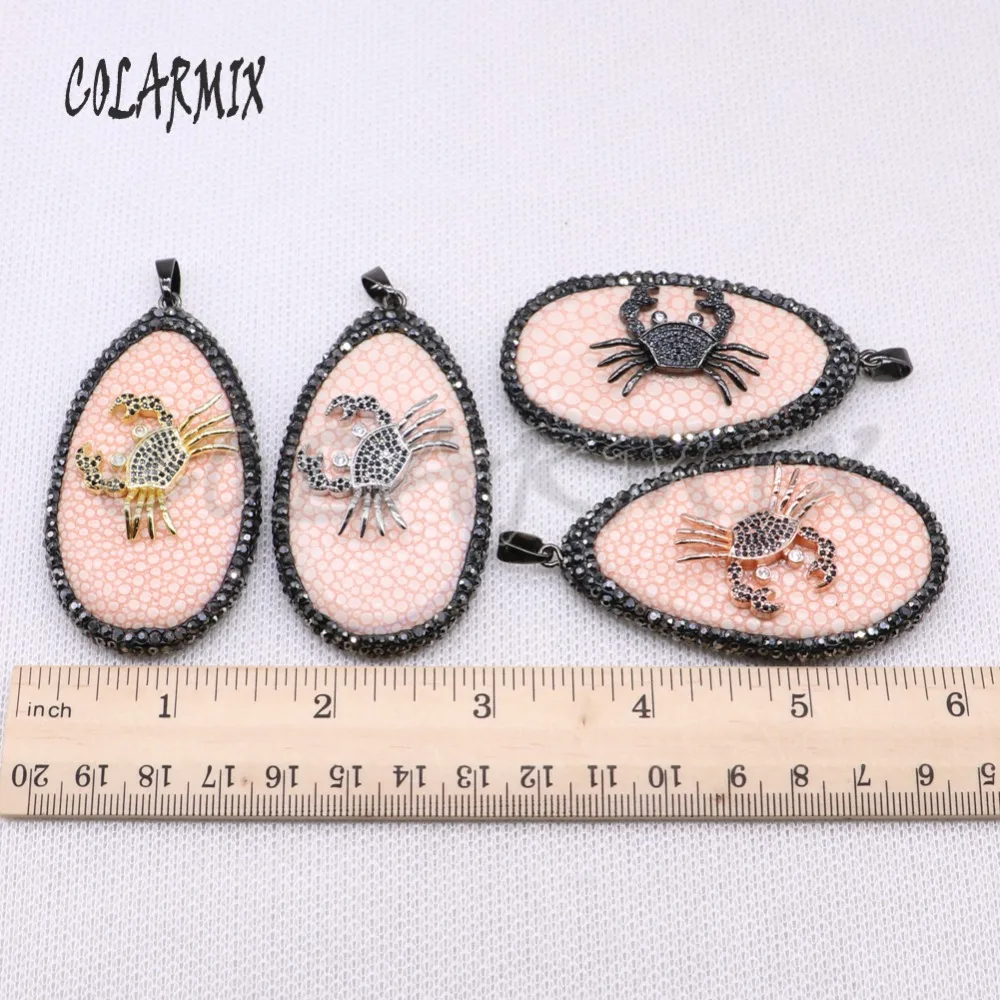 High quality fish skin pendant pave rhinestone with mix color metal zircon crab jewelry making for necklace4053 | Украшения и
