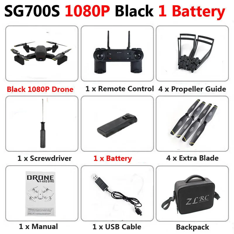 Black 1080P 1b Bag SG700-S Профессиональный складной Дрон с двойной камерой 1080P 720P 4K WiFi FPV широкоугольный оптический поток RC Квадрокоптер вертолет - Цвет: Black 1080P 1b Bag