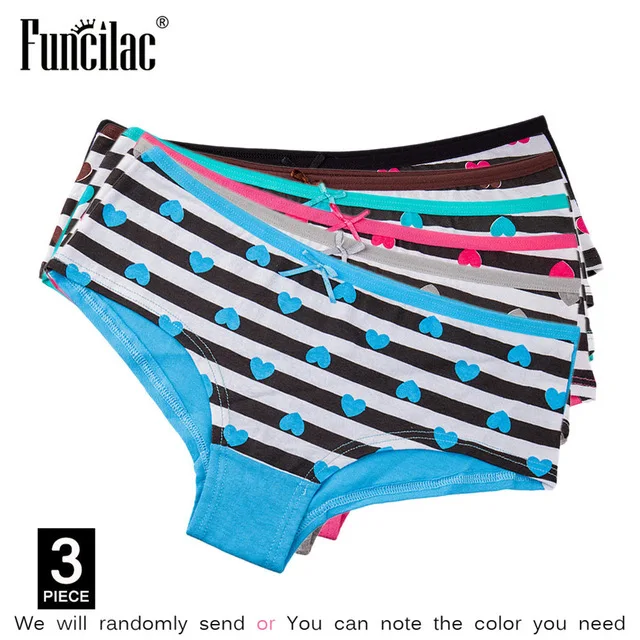 1-random color-3 pcs FUNCILAC Нижнее белье женские хлопковые трусики сексуальные полосатые трусы модное женское мягкое бесшовное белье для женщин нижнее белье 3 шт./набор - Цвет: 1-random color-3 pcs