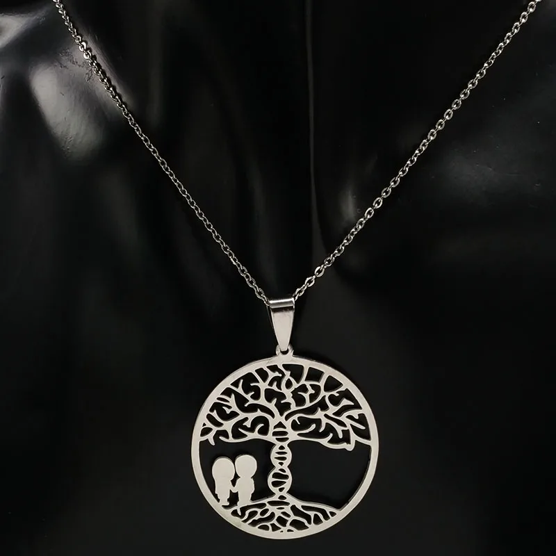 Серебряные ожерелья из нержавеющей стали, подвески для женщин Gene Tree of Life, ювелирные изделия cadenas hombre N18251